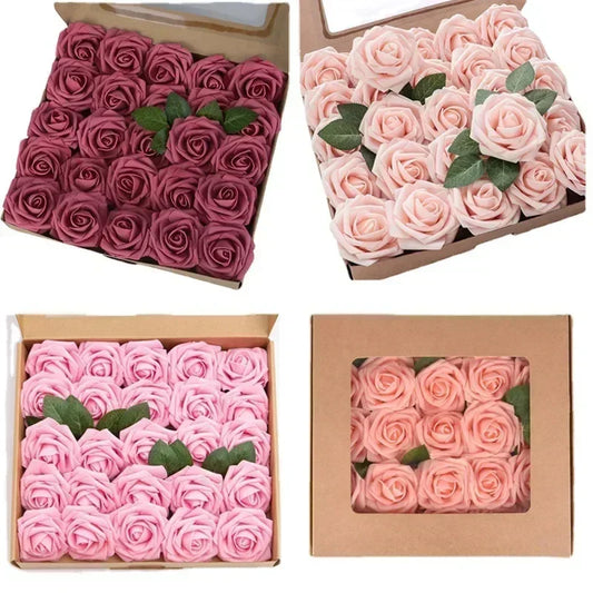 10/25/50Pcs Artificial Rose Flowers Foam Fake Flowers Roses for DIY Wedding Bouquets Party Home Decor Garden Decoration