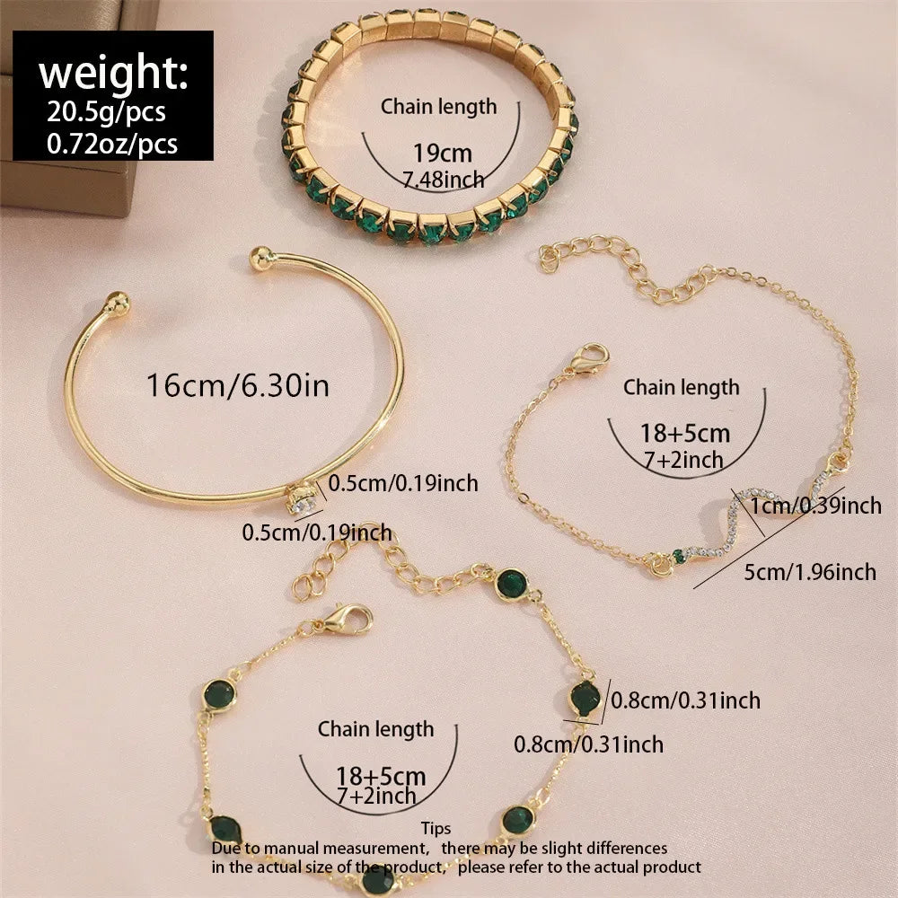 SnakeGem: Luxurious 4-Piece Green Gemstone Bangle Set – Your Ultimate Party Accessory