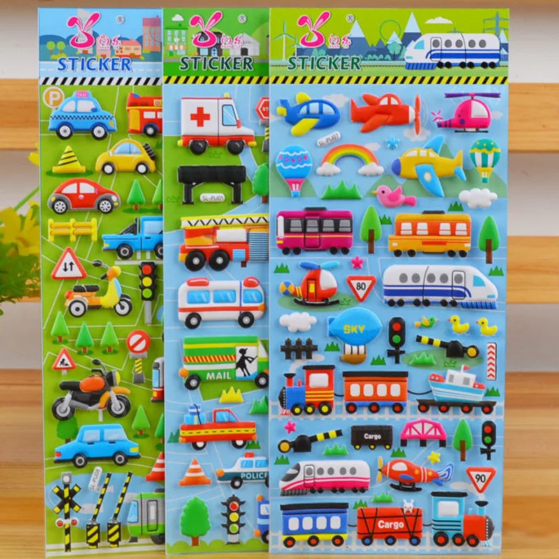 3D Bubble Sticker Set: 6 Sheets of Fun Vehicle Designs – Perfect Educational Toys for Kids!