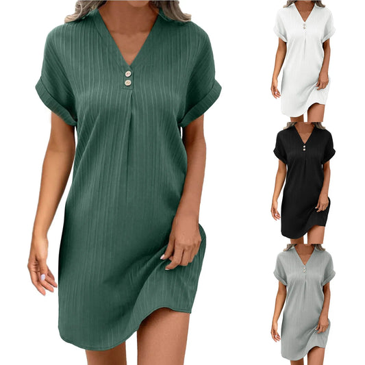 Summer Breeze: Casual V-Neck Button Down Dress