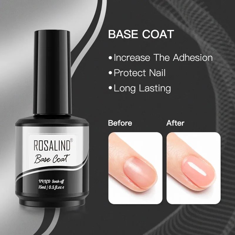 ROSALIND 15ML Pure Colors Nail Polish For Art Manciure Design Gel Nail Base Top Coat Semi Permanent Soak Off UV Gel Nail Varnish - Surpriseshopper.com