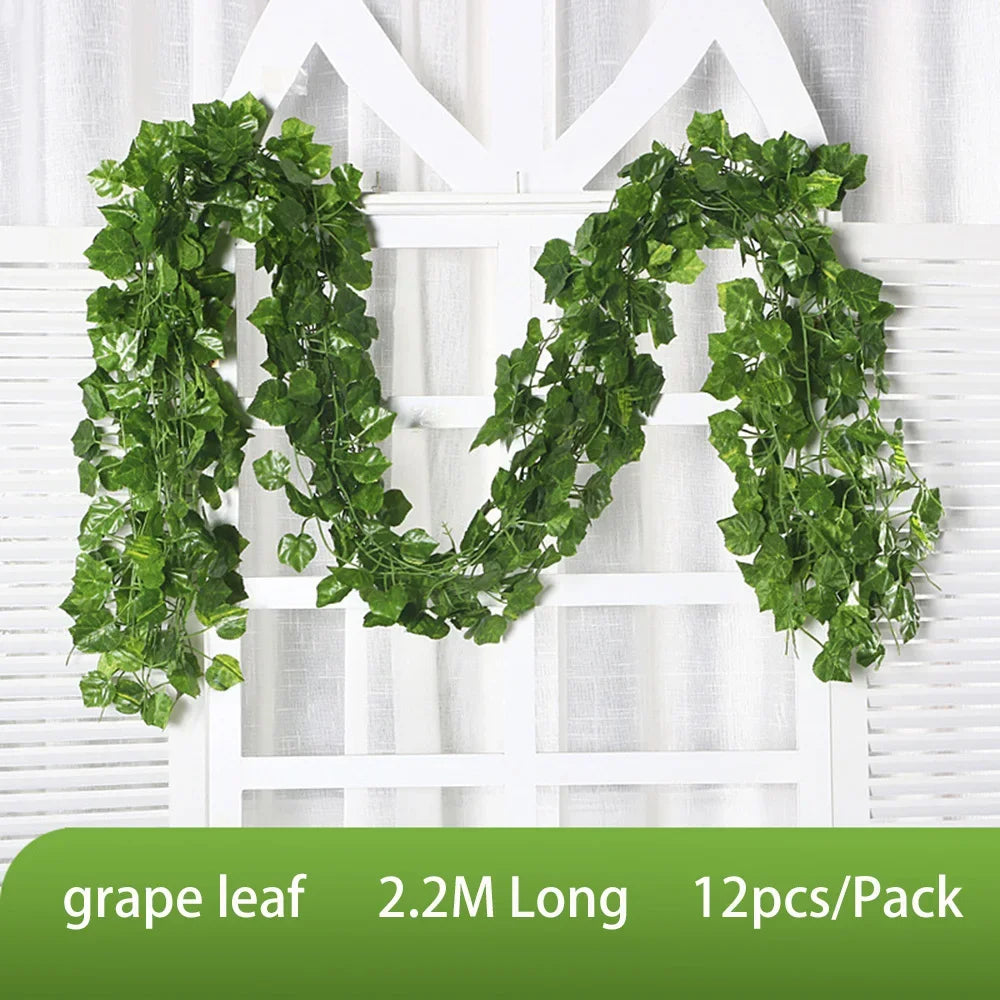 12pcs/Pack Artificial Liana Vine Wall Hanging Fake Plants Ivy String Leaves Decoration Home Outdoor Garden Wedding Party Decors