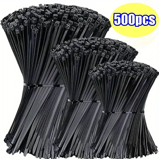 500/100Pcs Plastic Nylon Cable Ties Self-locking Cord Ties Straps Adjustable Cables Fastening Loop Home Office Wire Zip Ties