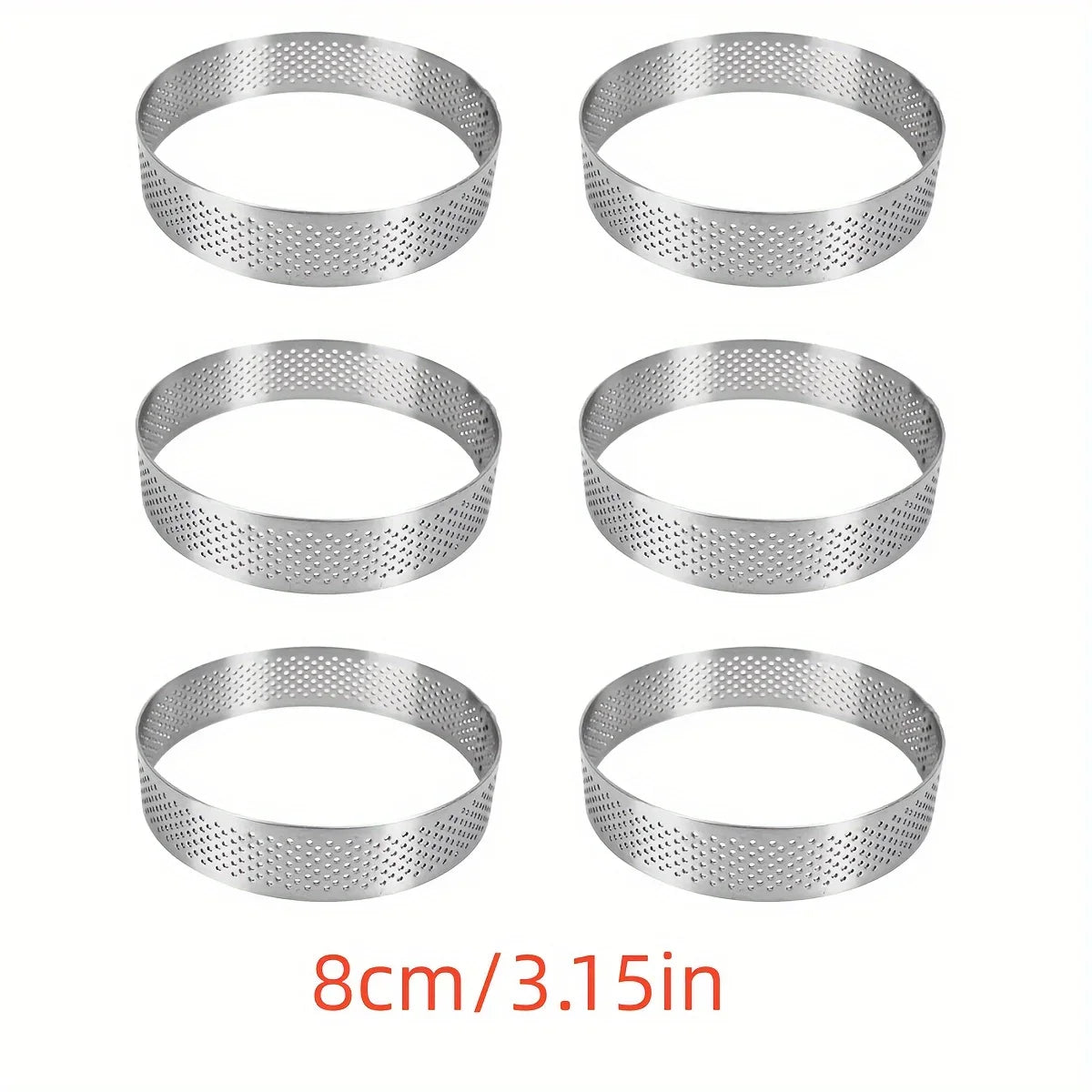 6PCS 8cm Silver Round Stainless Steel Tart Rings Mould French Dessert Mousse Cake Fruit Tarte Mold for Family Party Baking Tools