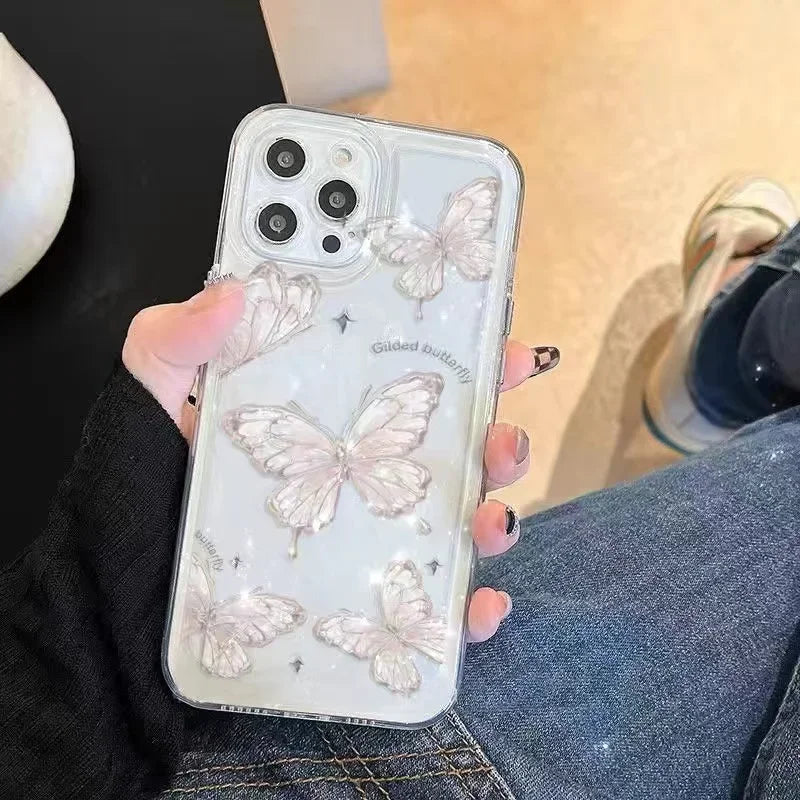 Colorful Butterfly Soft Transparent Case For iPhone 11 15 14 Pro Max13 12 MiNi XS XR X 7 8 15 Plus SE2 Shockproof Bumper Cover