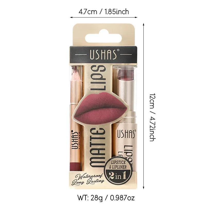 2 In 1 Korean Kiss: Waterproof Lip Liner Lipstick