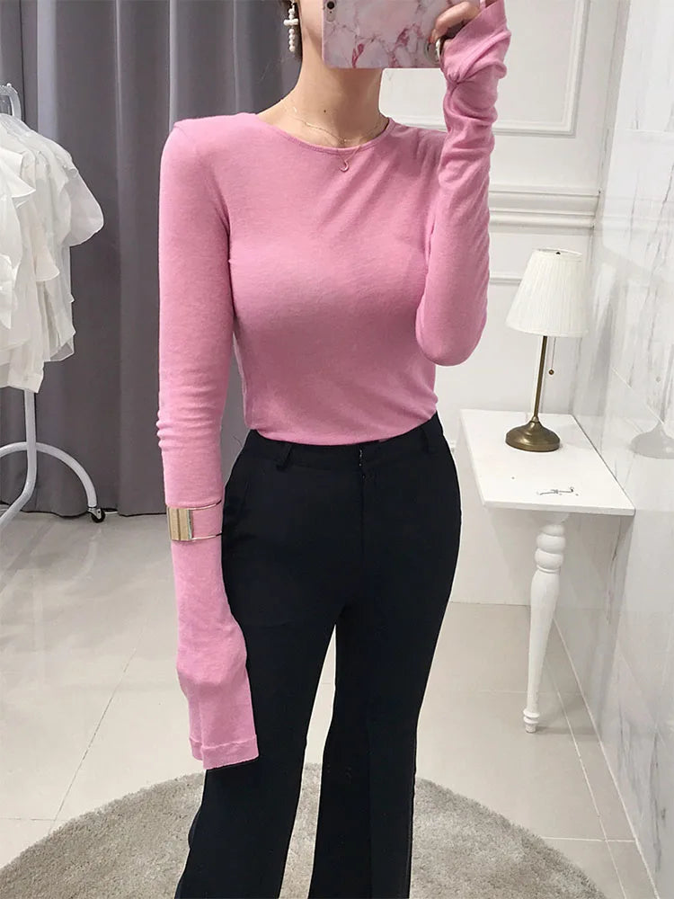 Sexy Shirt Women T-Shirt Long Sleeve Korean Style Slim Basic Elasticity Tshirt Top Womens Clothing T Shirt Femme