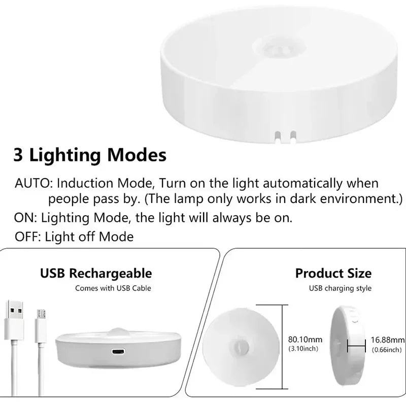 PIR Motion Sensor LED Night Light USB Rechargeable Night Lamp For Kitchen Cabinet Wardrobe Lamp Staircase Wireless Closet Light