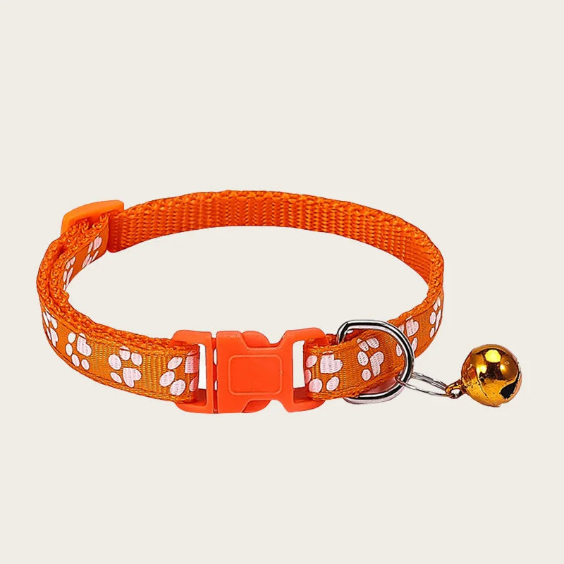 1pcs Pet Collar with Bell for Kitten  Puppie Small Animal Adjustable Nylon Collar with Cute Paw Print Pattern Guinea Pig Collar