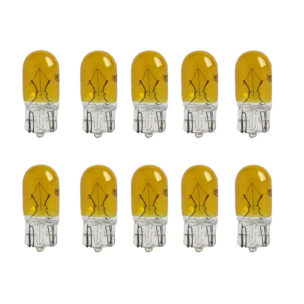 10X White T10 W5W 501 194 Clear Signal Lamp Glass 12V 5W Warm White W2.1x9.5d Single Filament Car Bulb Auto Halogen Light Blue