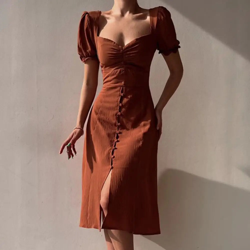 Intellectual Skin-touching Sweet Solid Color Princess Long Dress Female Clothing