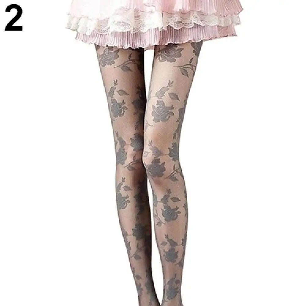 Fashion Rose Pattern Tight Lace Pantyhose Women Sexy See-through Stockings Tights Leggings