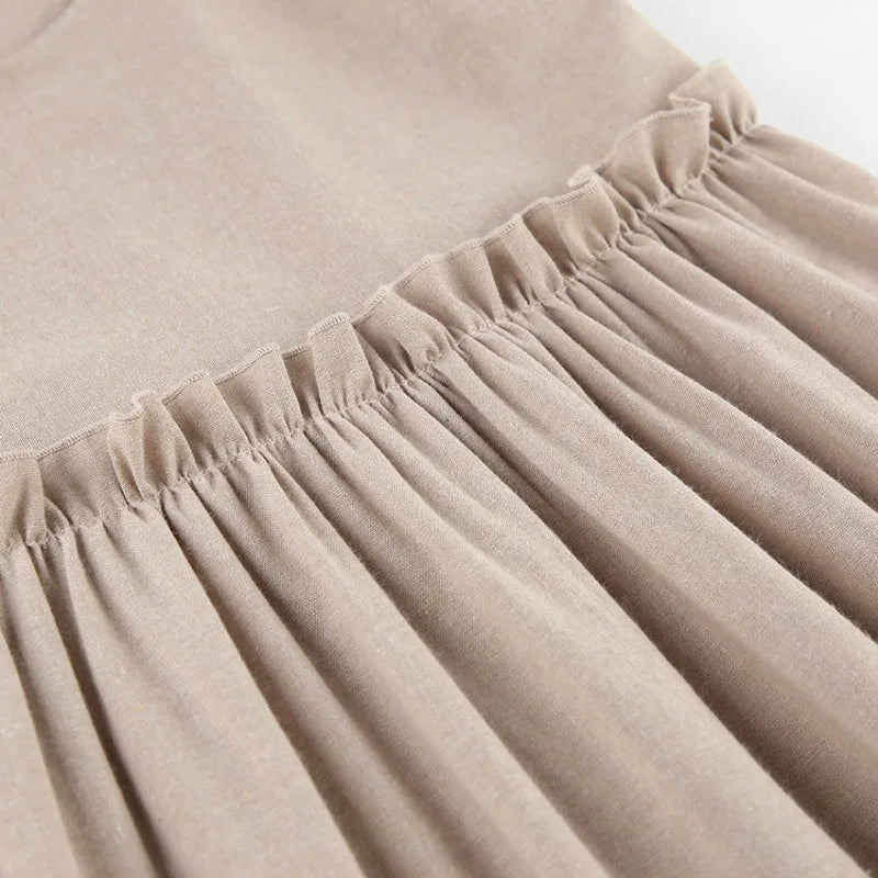 Cotton Linen Suspender Dress Spring and Summer Women's Beach Style Fake Casual Loose Soft Ruffled Edge A-line Suspender Dress