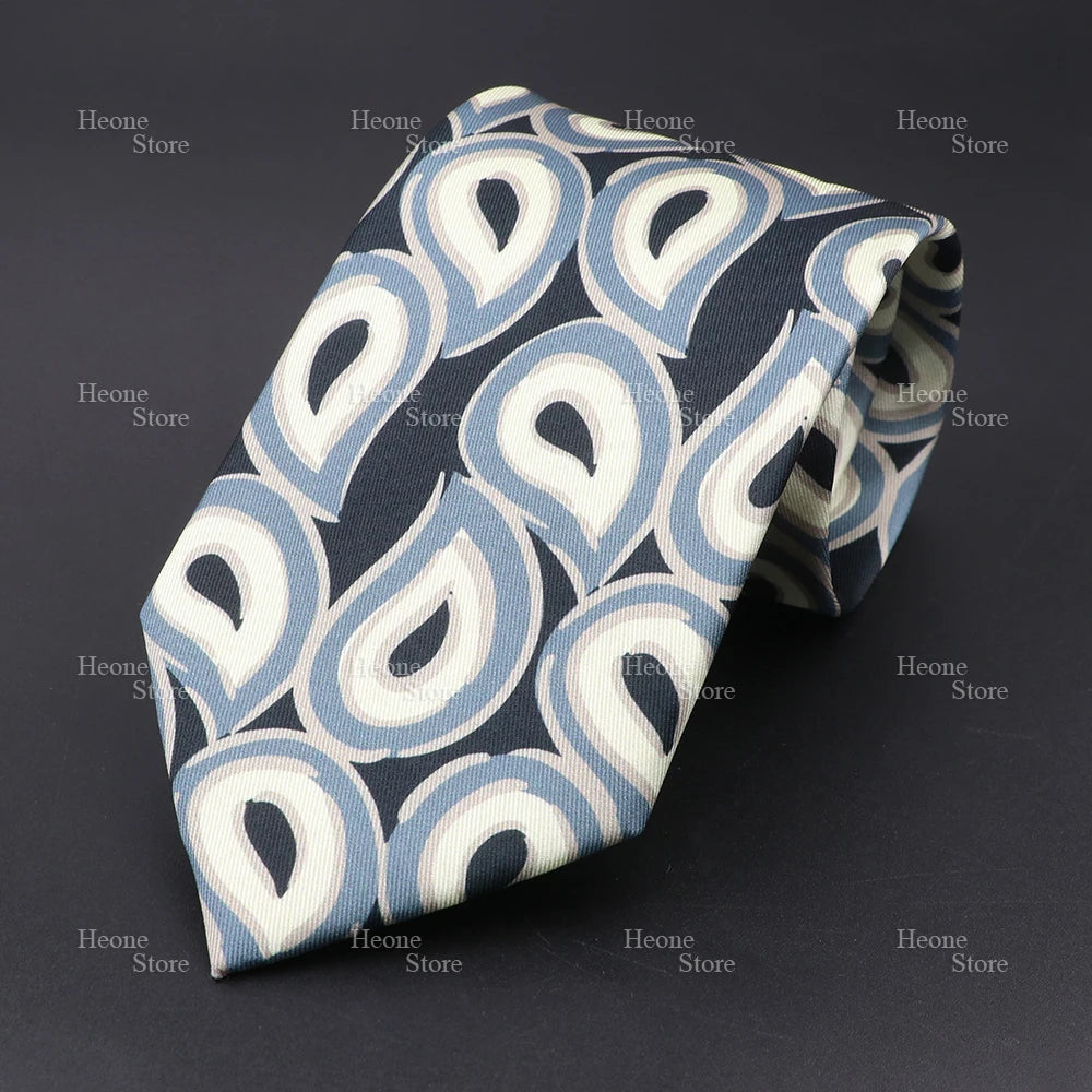 Super Soft Bohemian Silk Polyester Ties For Men Novelty Design Blue Light Color Wedding Office Business Gravata Printed Tie Gift