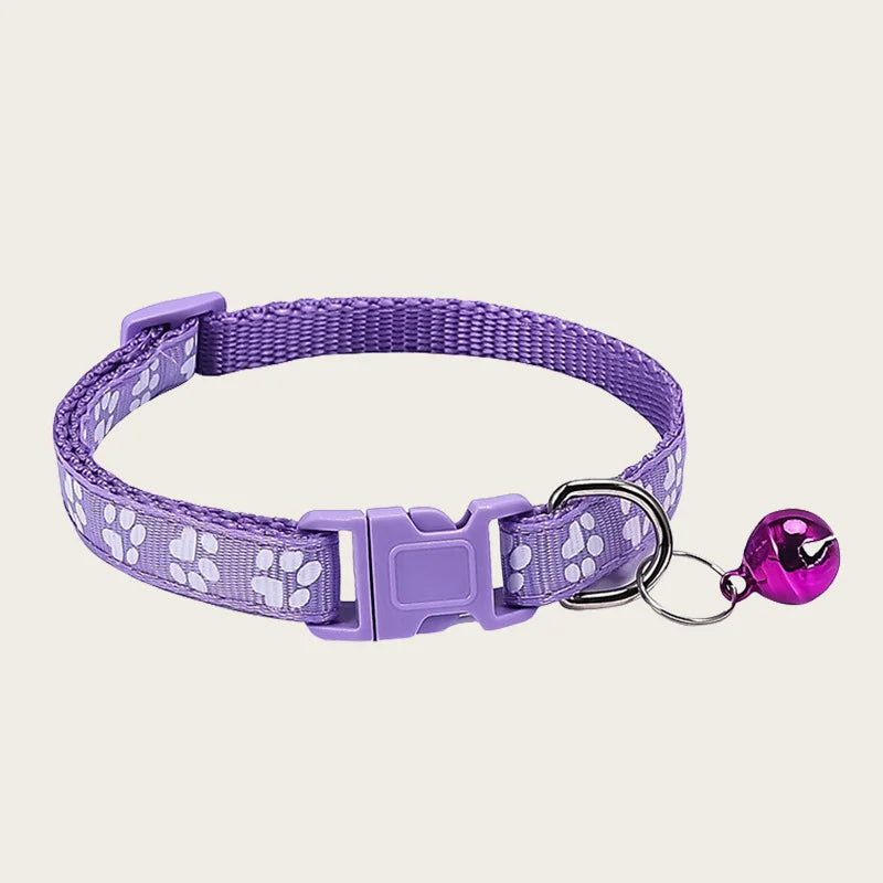 1pcs Pet Collar with Bell for Kitten  Puppie Small Animal Adjustable Nylon Collar with Cute Paw Print Pattern Guinea Pig Collar