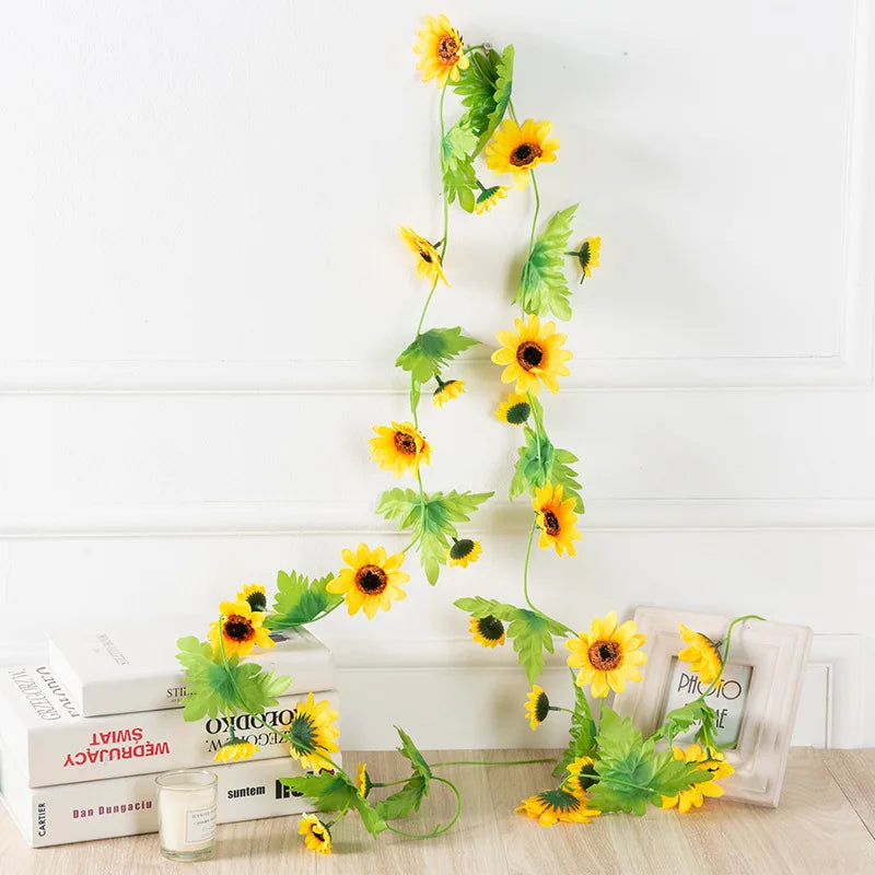 2.5m Sunflower Artificial Flowers Vine Fake Sunflower Vine Flower Rattan for Wedding Christmas Decoration Decoration