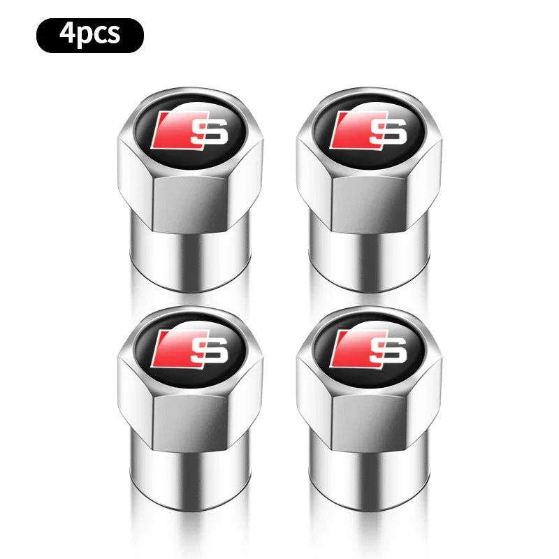 4pcs Car Wheel Tire Valve Caps Tyre Stem Covers Airdust Waterproof For Audi Sline A3 A4 A5 A6 A7 A8 Q3 Q5 Q8 TT TTS Accessories