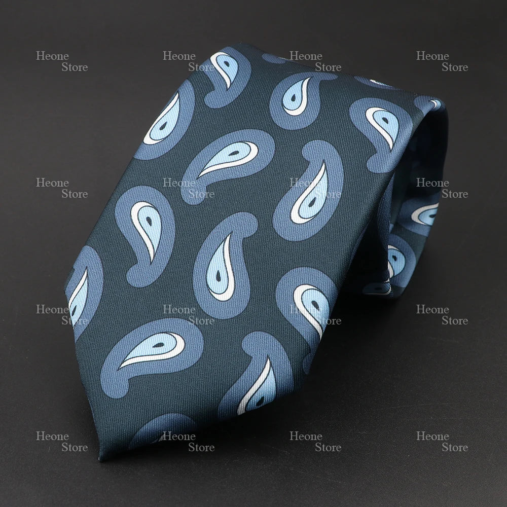 Super Soft Bohemian Silk Polyester Ties For Men Novelty Design Blue Light Color Wedding Office Business Gravata Printed Tie Gift