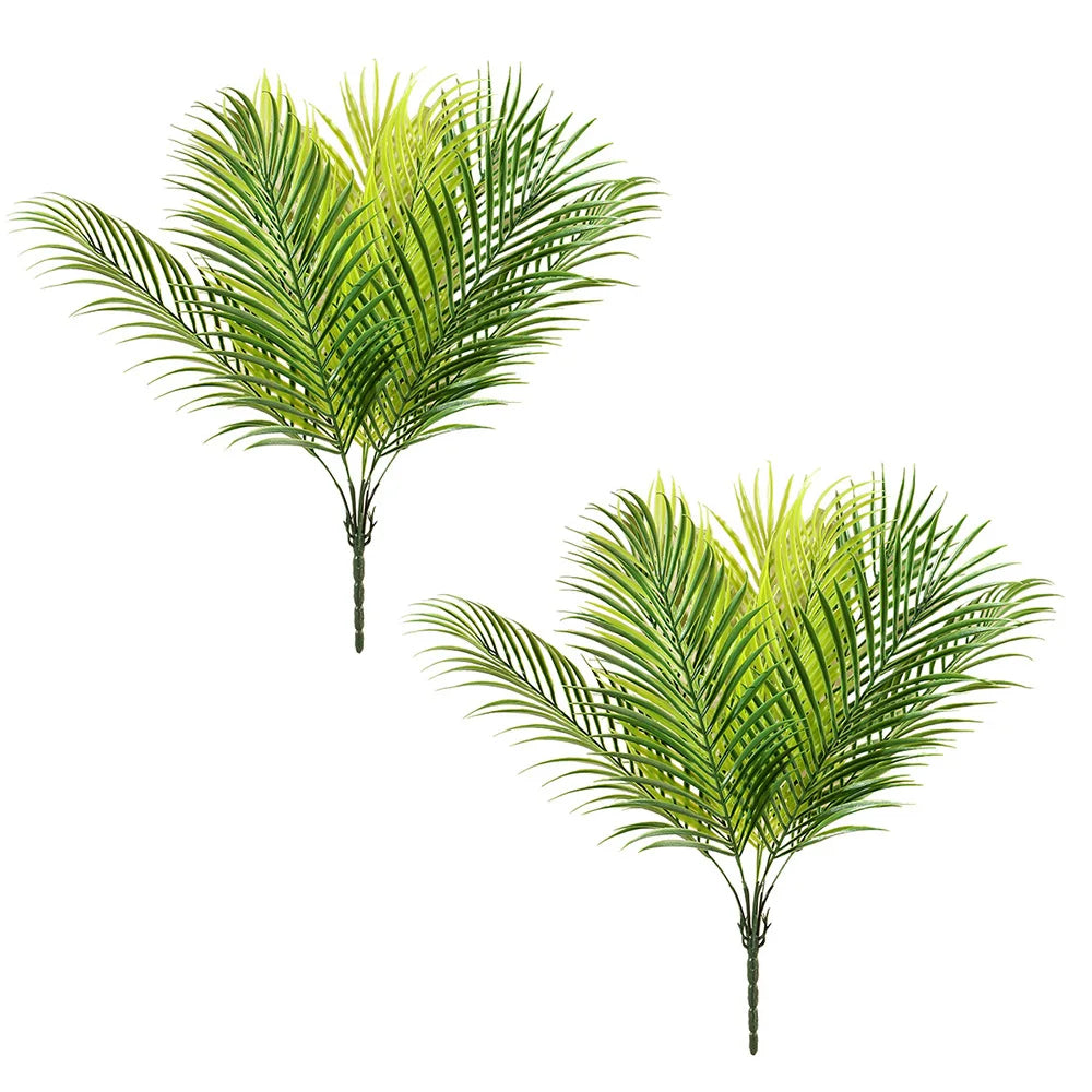 2PCS Artificial Tropical Palm Plants Plastic Shrubs Fern Leaves Grass Fake Plant Bushes for Outdoor Home Room Garden Yard Decor