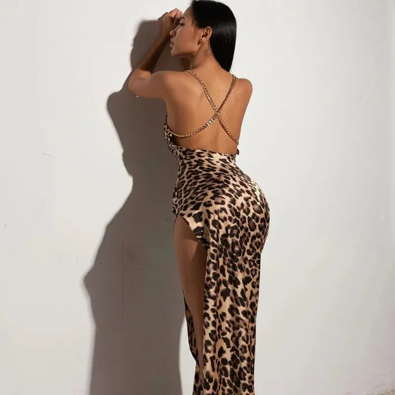 Hawthaw Women Sexy Party Club Evening Streetwear Bodycon Leopard Long Dress 2024 Summer Clothes Wholesale Items For Business - Surpriseshopper.com