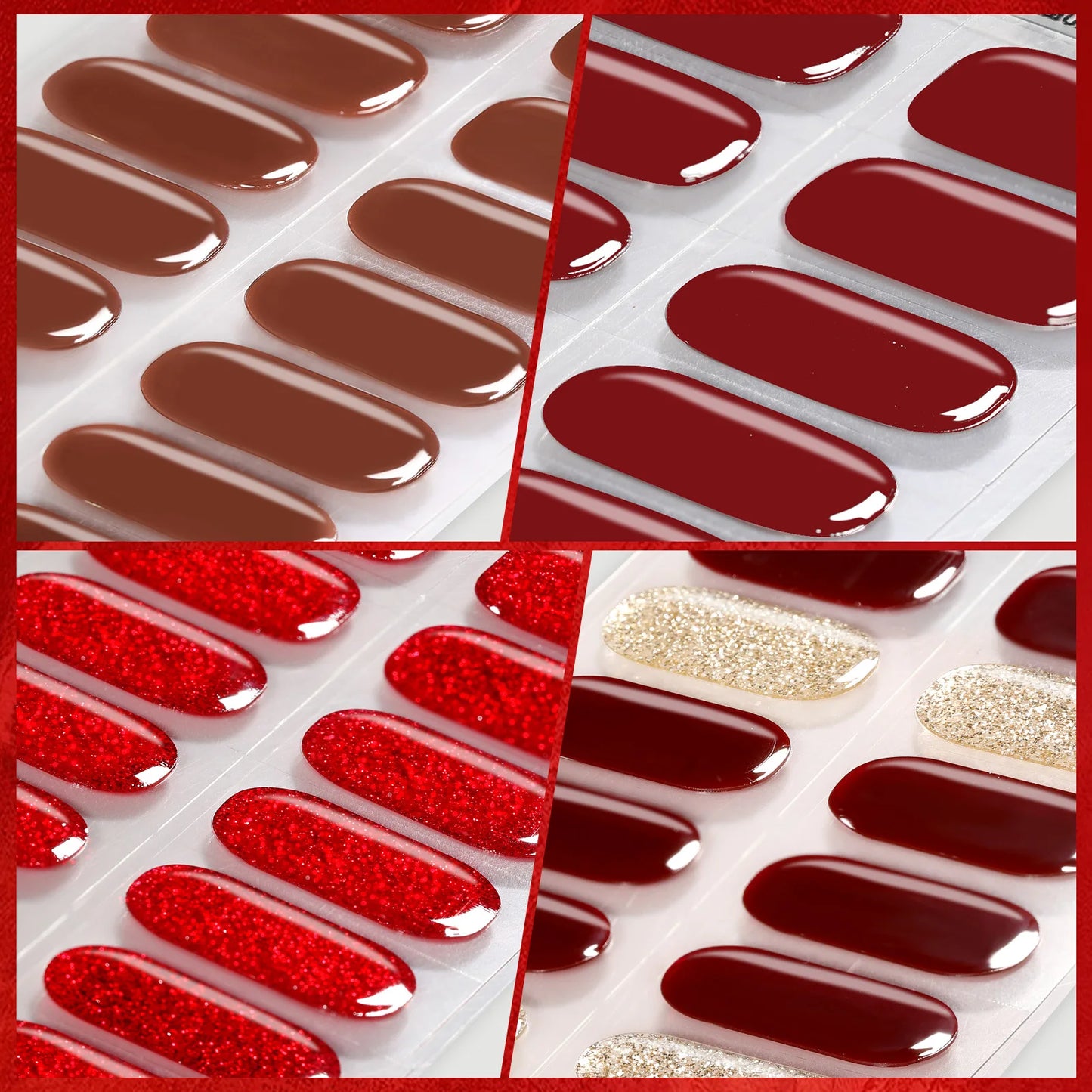 Harunoura Red Series Semi Cured Gel Nail Strips Maroon Gel Polish Nail Stickers Waterproof Long Lasting Stickers for Nails Decor