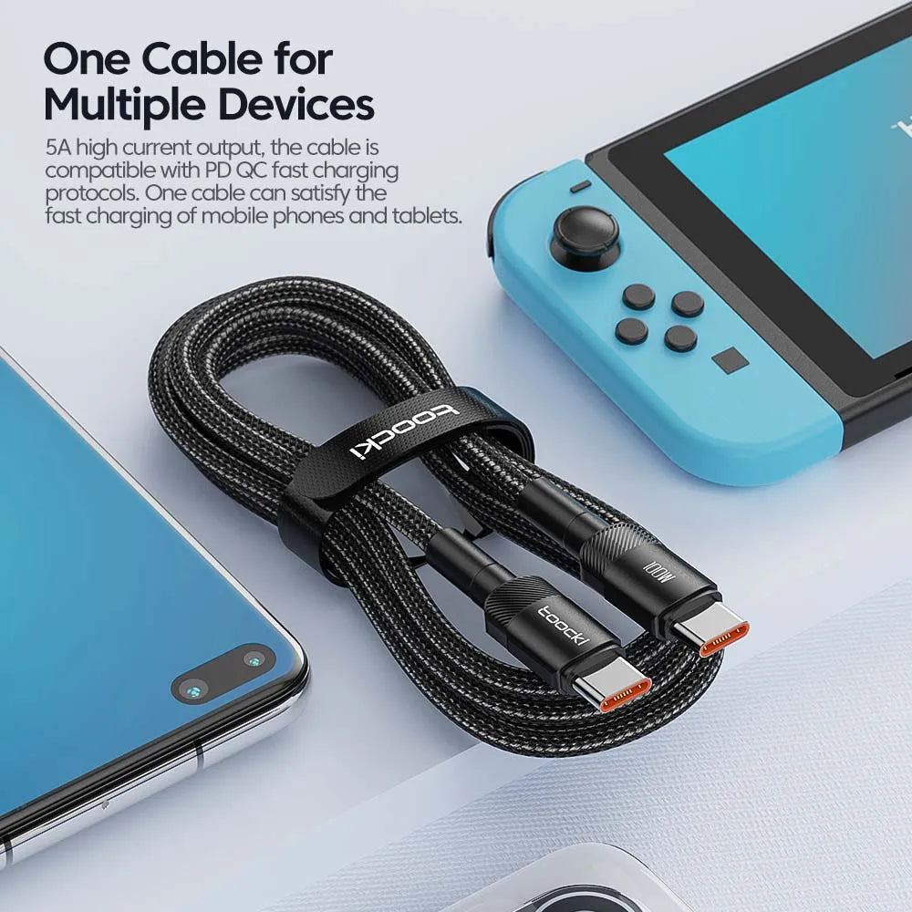 Toocki 100W Type C to USB C Cable PD 3.0 Quick Charge 4.0 Fast Charging Type C to Type C for iPhone 15 Macbook Samsung Xiaomi - Surpriseshopper.com