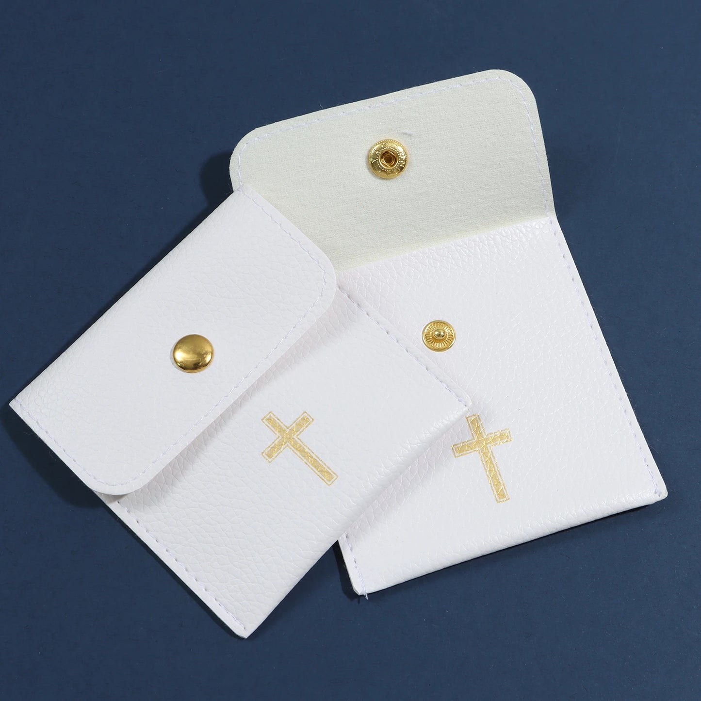 1/10Pcs Rosary Pouch with Gold Cross Imprint Design Beautiful Leather Case, Leather Jewelry Travel Bag Leather Jewelry Pouch