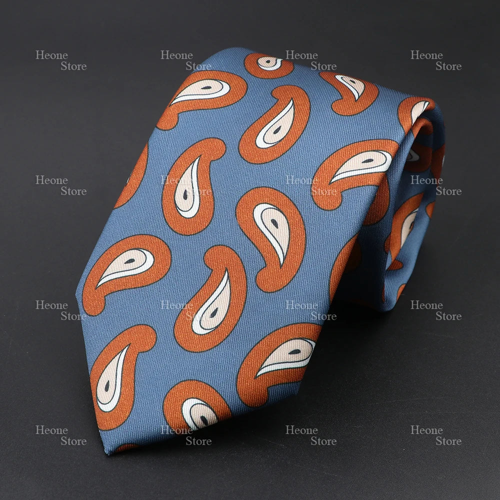 Super Soft Bohemian Silk Polyester Ties For Men Novelty Design Blue Light Color Wedding Office Business Gravata Printed Tie Gift