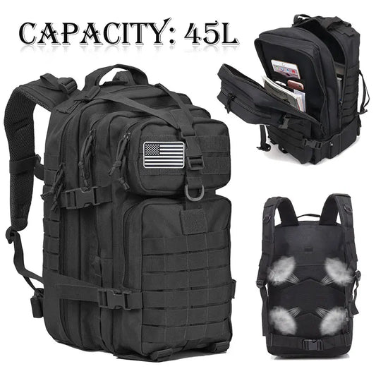 Tactical Backpack 3 Day Assault Pack Molle Bag 45L Large Outdoor Waterproof Hiking Camping Travel 600D Rucksack