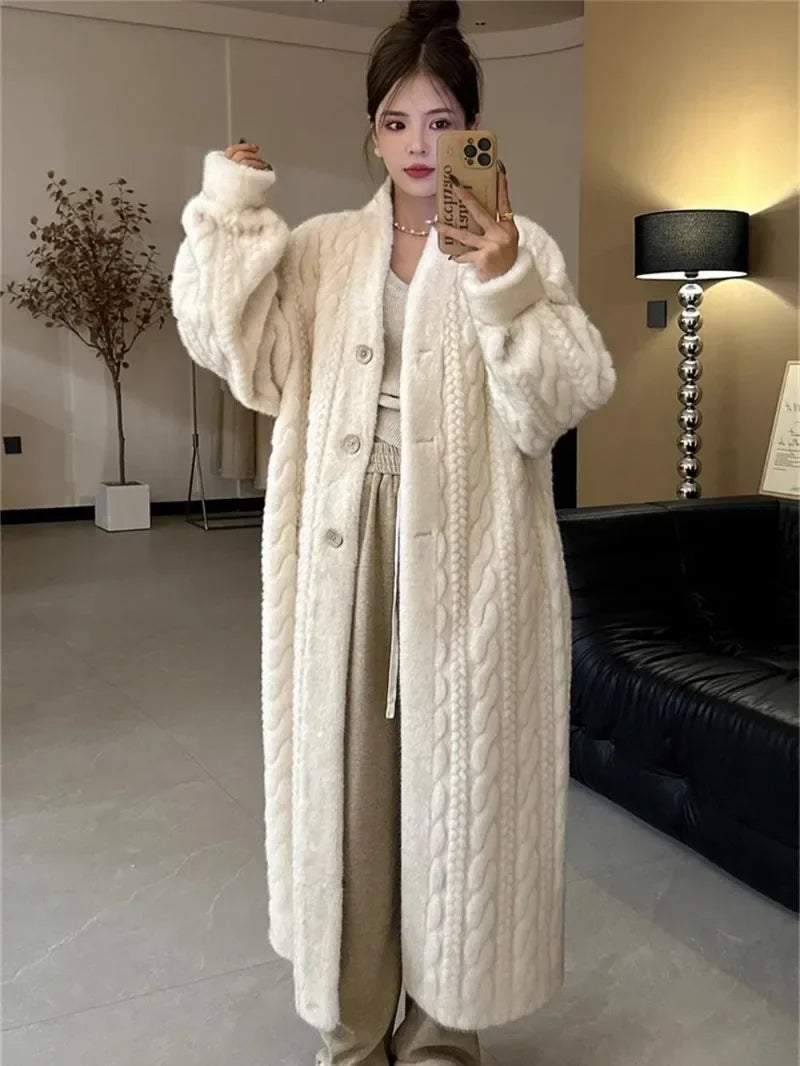 2024 new daughter lazy wind long cardigan mink coat women winter thickened twist mink women Surpriseshopper.com