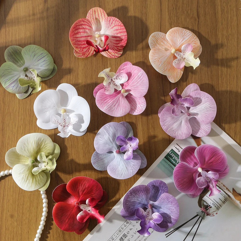 5/10pcs Phalaenopsis Artificial Butterfly Orchid 9.5CM Fake Flowers Heads Wedding Decoration for Home Room Decor Gift Accessory