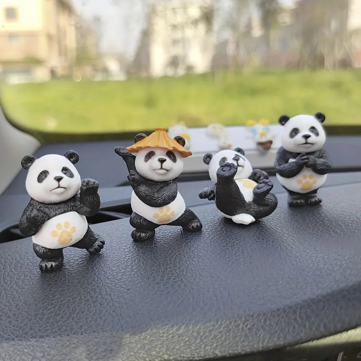 PandaPal: Adorable 4-Piece Panda Car Ornament Set – Bring Joy to Your Ride!