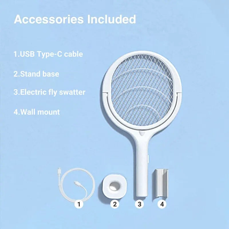 5 In 1 Fast Charging Racket Kill Fly Bug Safety Insulated Battery Powered Lamp ABS Adjustable Electric Mosquito Swatter - Surpriseshopper.com