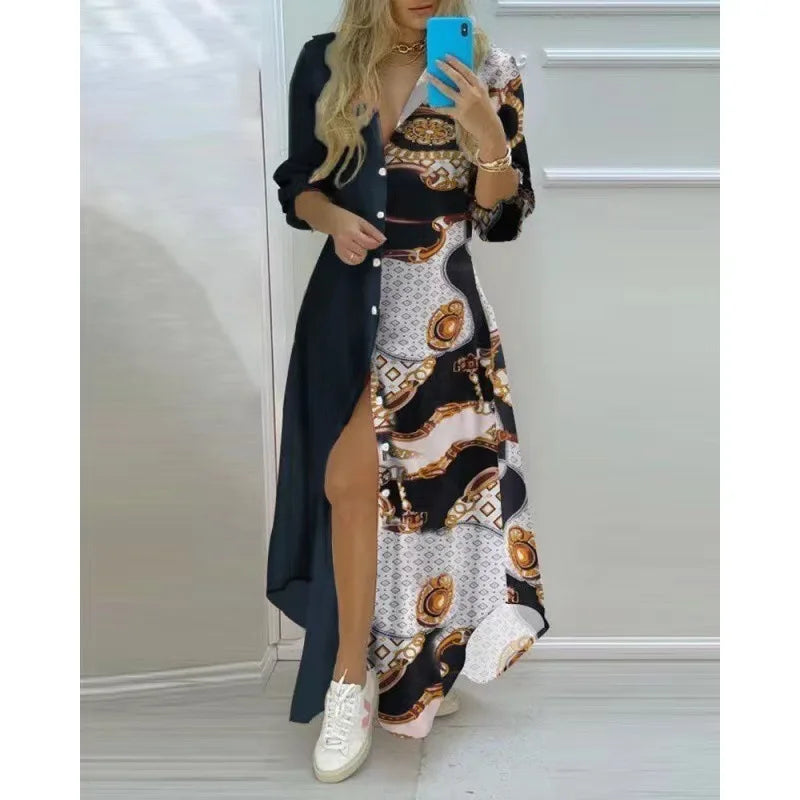 BohoChic: Printed Long Sleeve Casual Maxi Dress