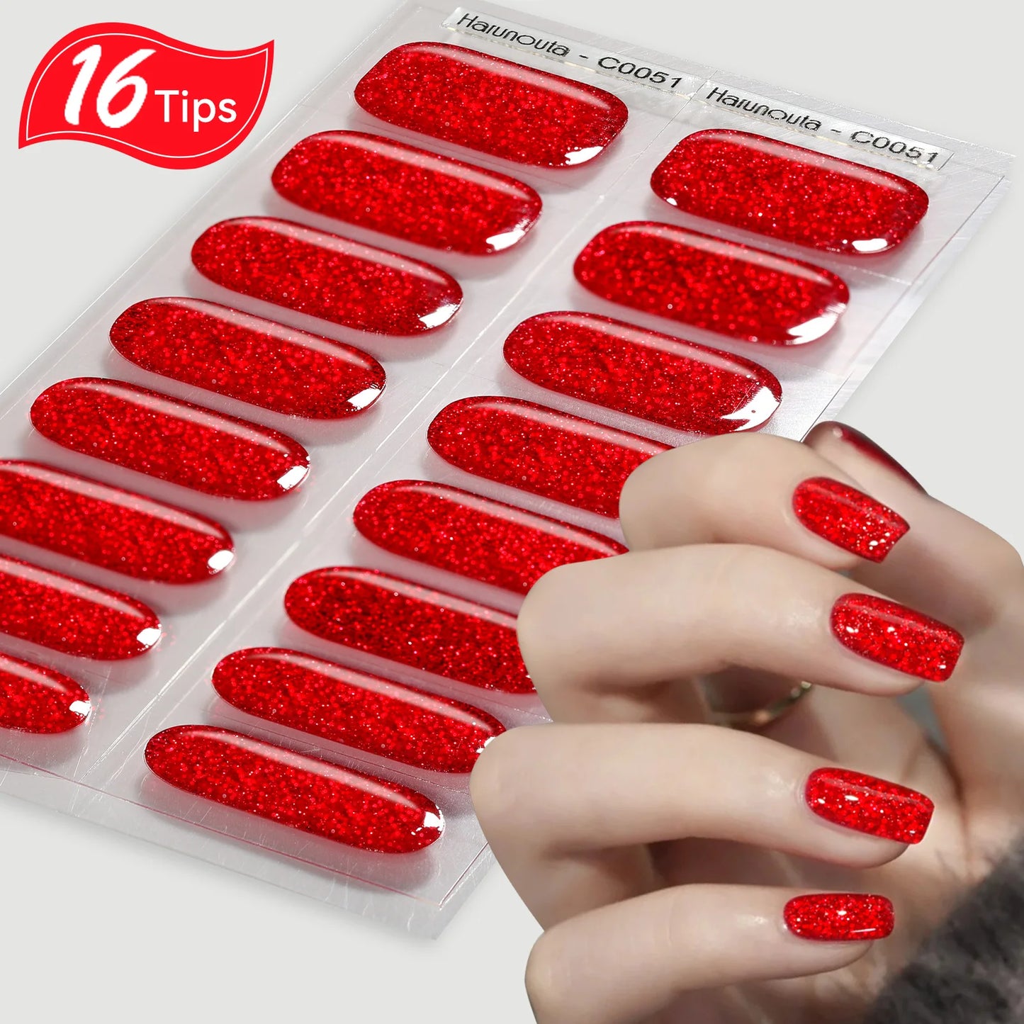 Harunoura Red Series Semi Cured Gel Nail Strips Maroon Gel Polish Nail Stickers Waterproof Long Lasting Stickers for Nails Decor