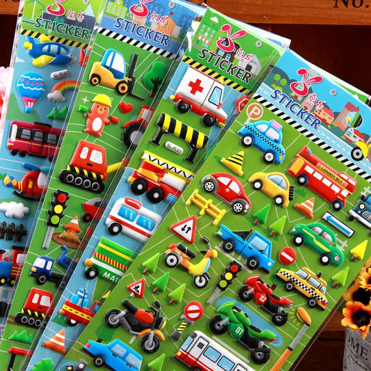 3D Bubble Sticker Set: 6 Sheets of Fun Vehicle Designs – Perfect Educational Toys for Kids!