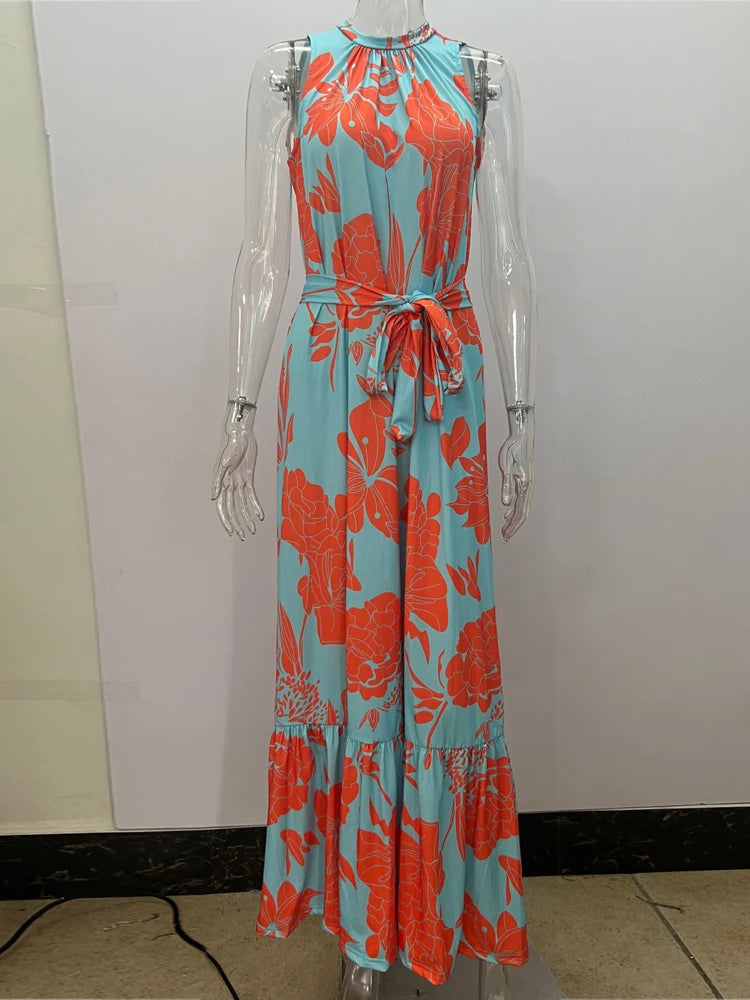 Summer Breeze: Cross-Border Print Sleeveless Maxi Dress