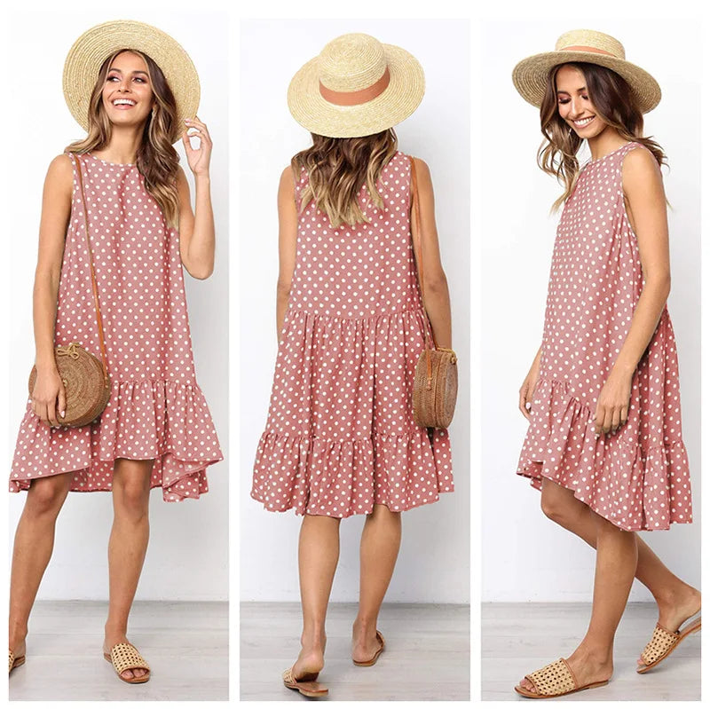 Jocoo Jolee Summer Chiffon Dress Women Polka Dot Ruffles Mini Dress Casual Loose Beach Party Street Short Sundress Vestidos