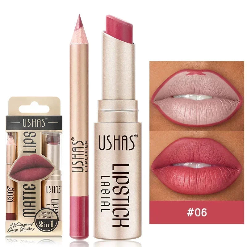 2 In 1 Korean Kiss: Waterproof Lip Liner Lipstick