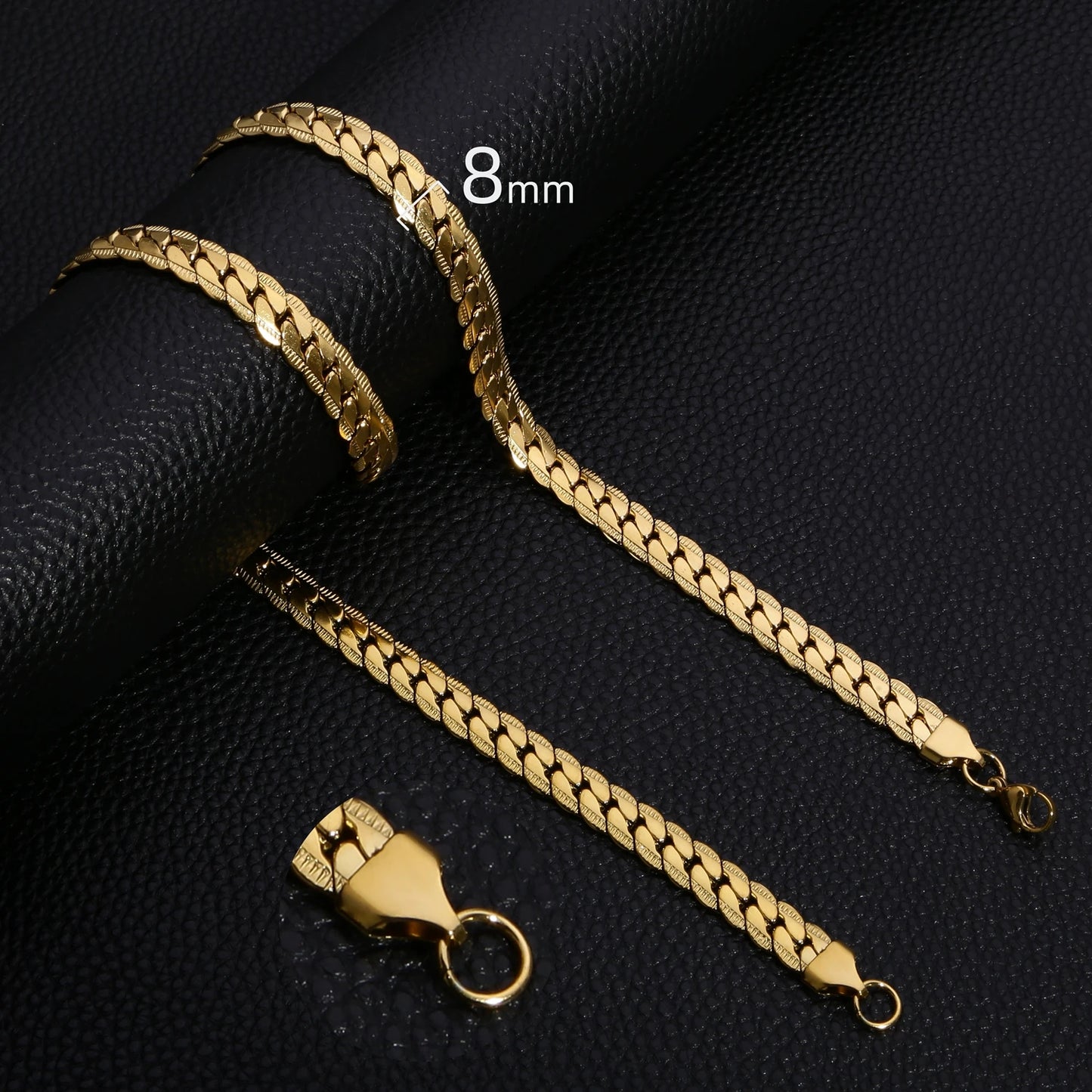 HIYEE Punk 3/4/5/6/7mm Embossed Flat Snake Chain Necklace Gold/Silver Colored Stainless Steel Chain Men Women Fashion Jewelry