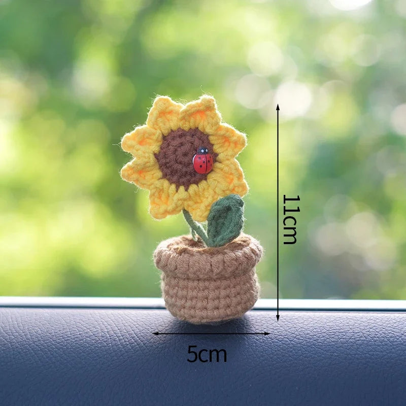 Sunflower Crochet Flowers Hand-knitted Flower Wedding Gift for Guests Potted Woven Flower Desk Accessorie Flores Valentine's Day