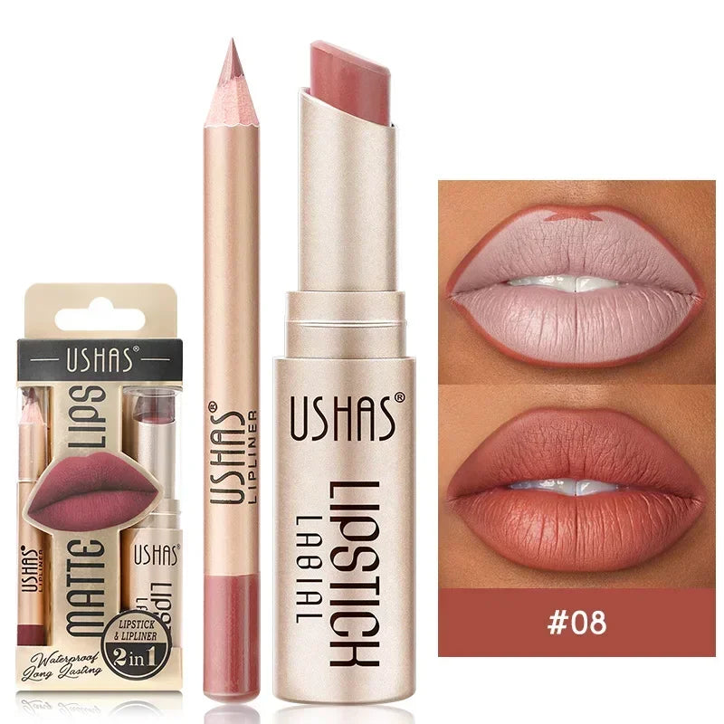 2 In 1 Korean Kiss: Waterproof Lip Liner Lipstick