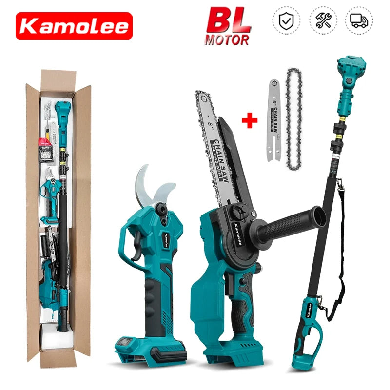 Kamolee Brushless Cordless 50mm Electric scissors,6+8 inch Electric high branch saw,with 2.5-meter extension and telescopic rod