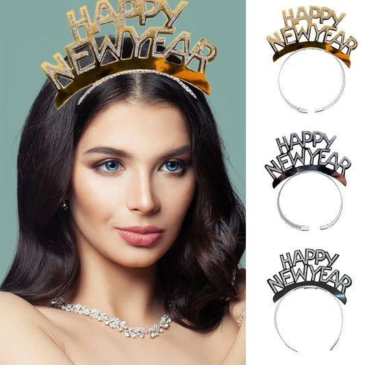 5Pcs Glitter Happy New Year Hair Hoop Headband Paper Sequin Letter Hairband Headwear for 2025 New Year Party Hair Accessories - Surpriseshopper.com