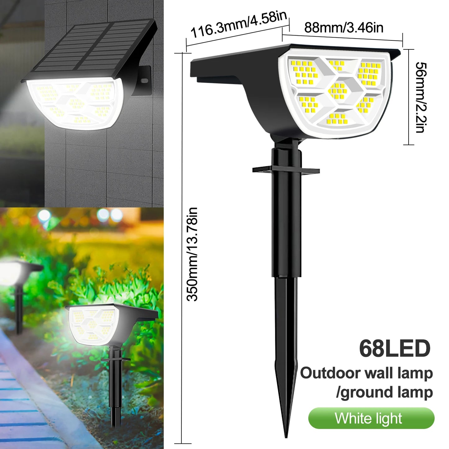 SolarBright: 72/68 LED Waterproof Solar Landscape Lights with 3 Modes