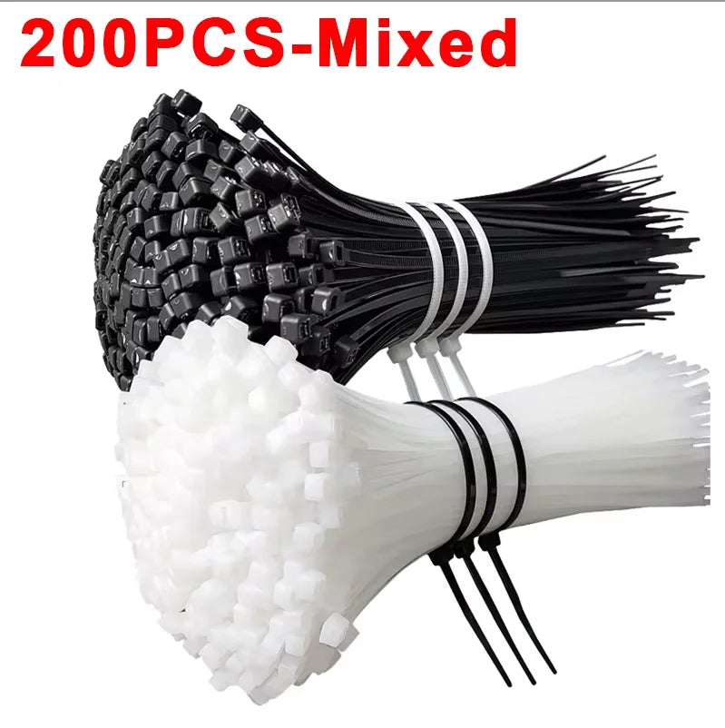 500/100Pcs Plastic Nylon Cable Ties Self-locking Cord Ties Straps Adjustable Cables Fastening Loop Home Office Wire Zip Ties