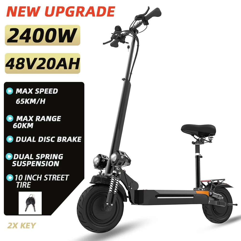 48-72V Electric Scooter for Adults 90KM/H 10-11''Tubeless Off Road Tire Hydraulic / SpringSuspension Foldable Escooter with Seat