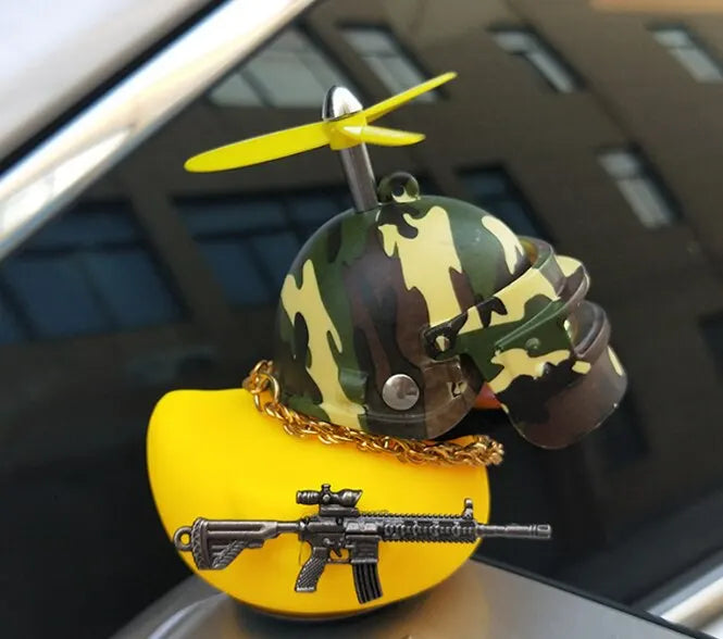 QuirkyDuck: Yellow Rubber Duck with Helmet Car Decoration