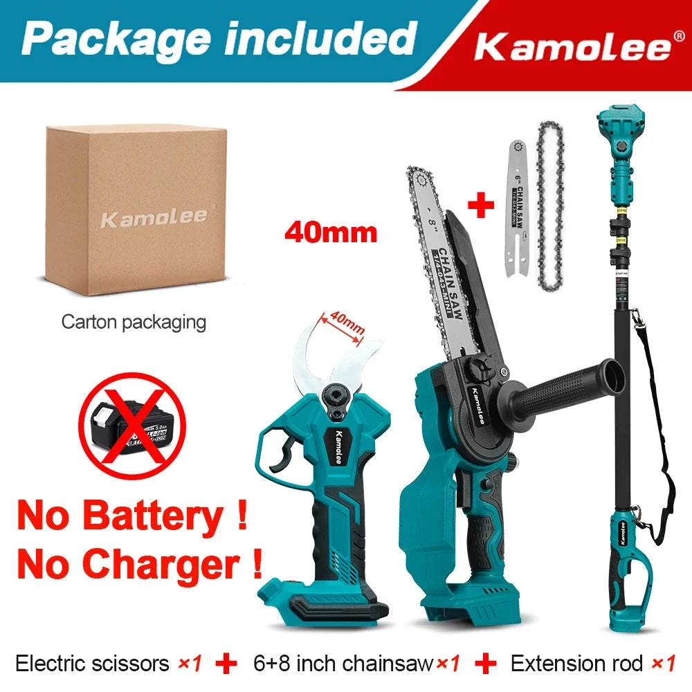 Kamolee Brushless Cordless 50mm Electric scissors,6+8 inch Electric high branch saw,with 2.5-meter extension and telescopic rod