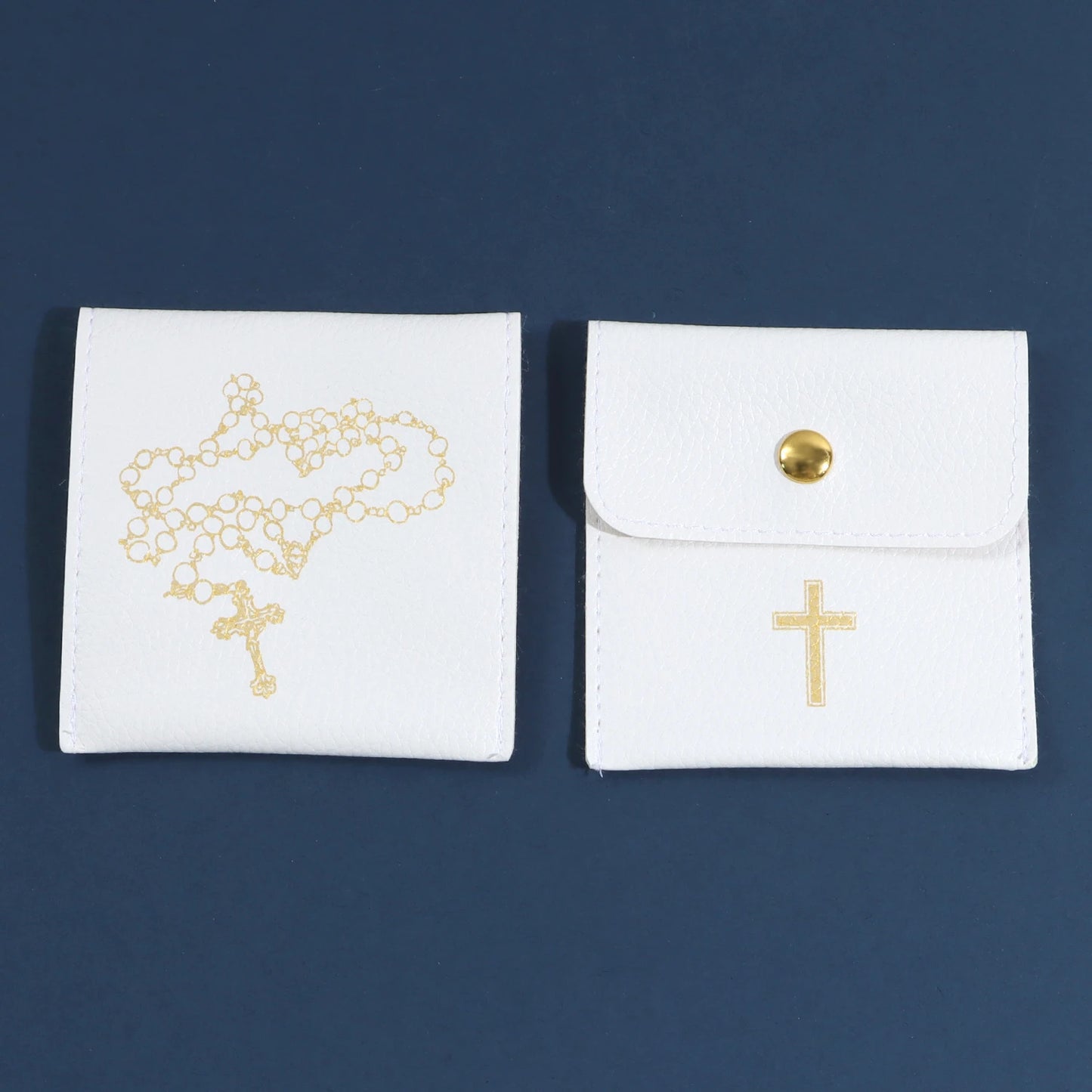 1/10Pcs Rosary Pouch with Gold Cross Imprint Design Beautiful Leather Case, Leather Jewelry Travel Bag Leather Jewelry Pouch